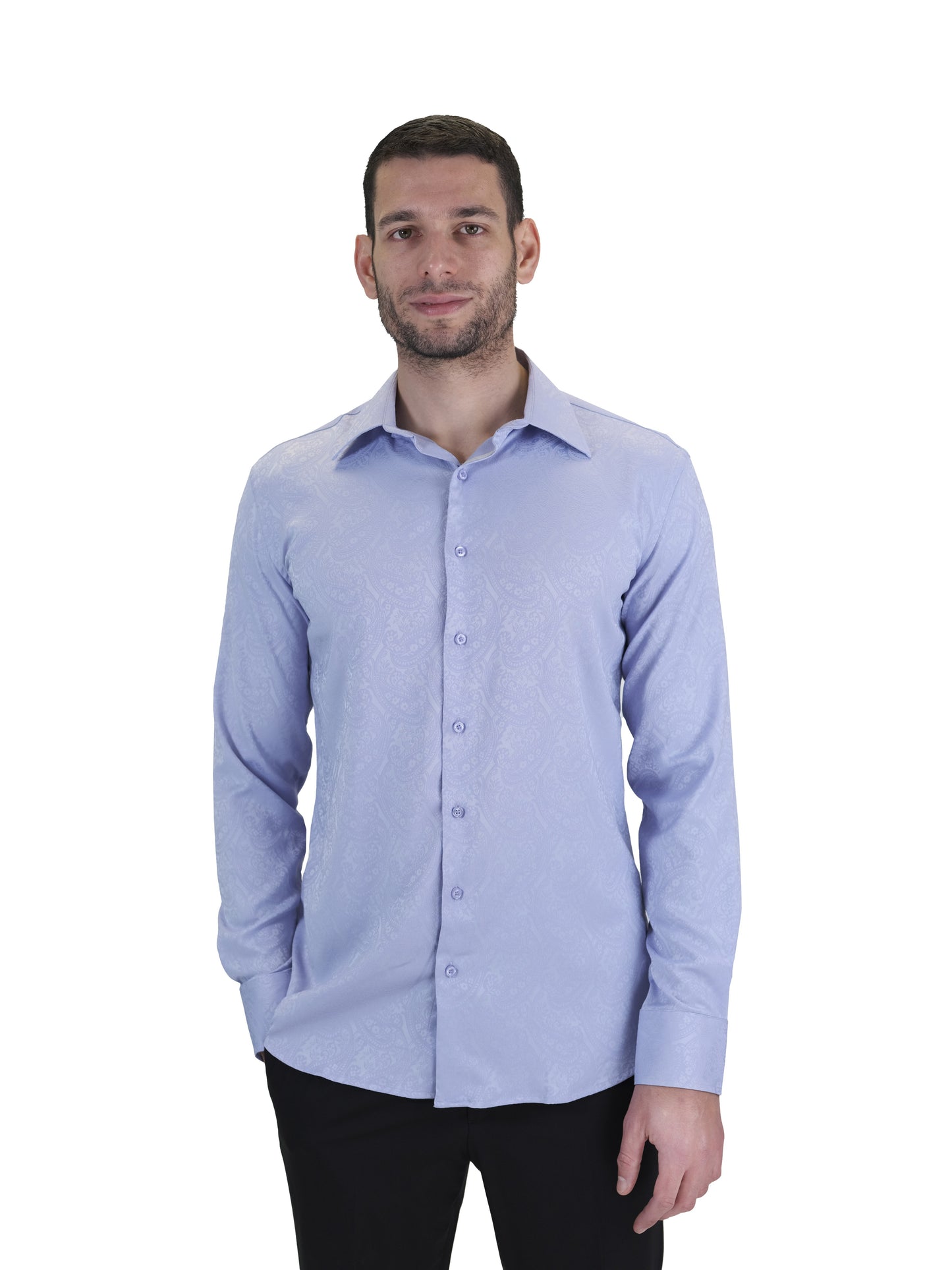 Lilac, Slim fit paisley bamboo microfiber stretch fabric Mens' shirt