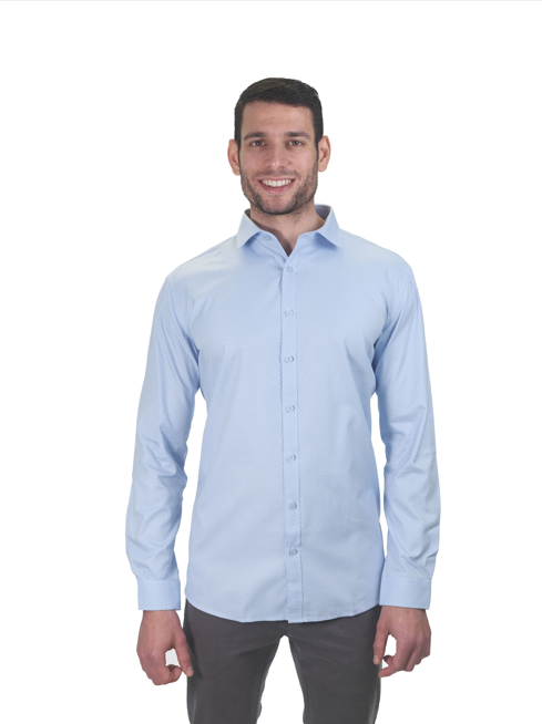 Sky blue, Contemporary fit, diamond self pattern fine cotton shirt